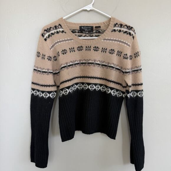 Vintage Reference Point Lambswool Angora Sweater Womans Sz L Fair Isle Tan Black - Picture 10 of 10